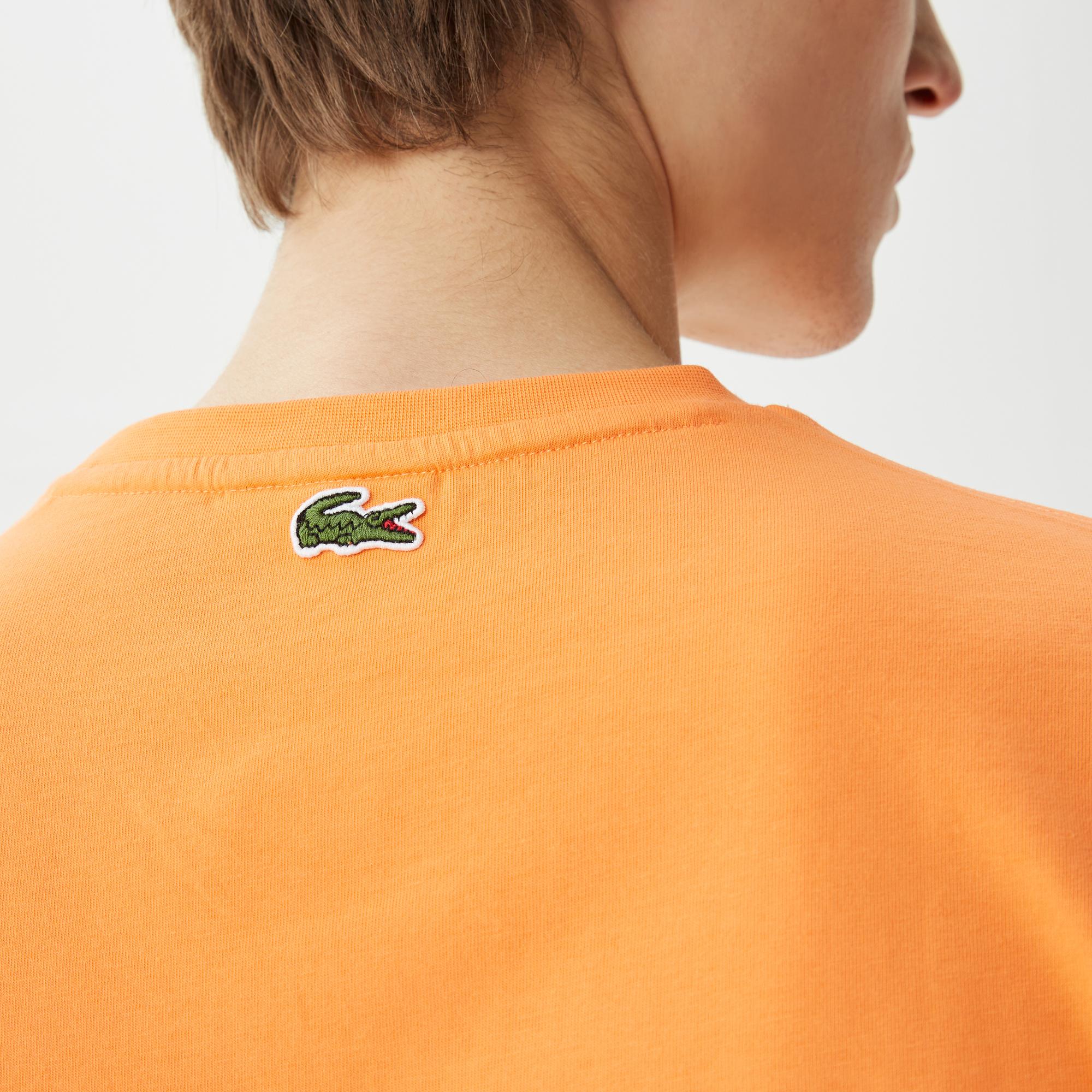 Erkek Regular Fit Bisiklet Yaka Baskılı Turuncu T-Shirt