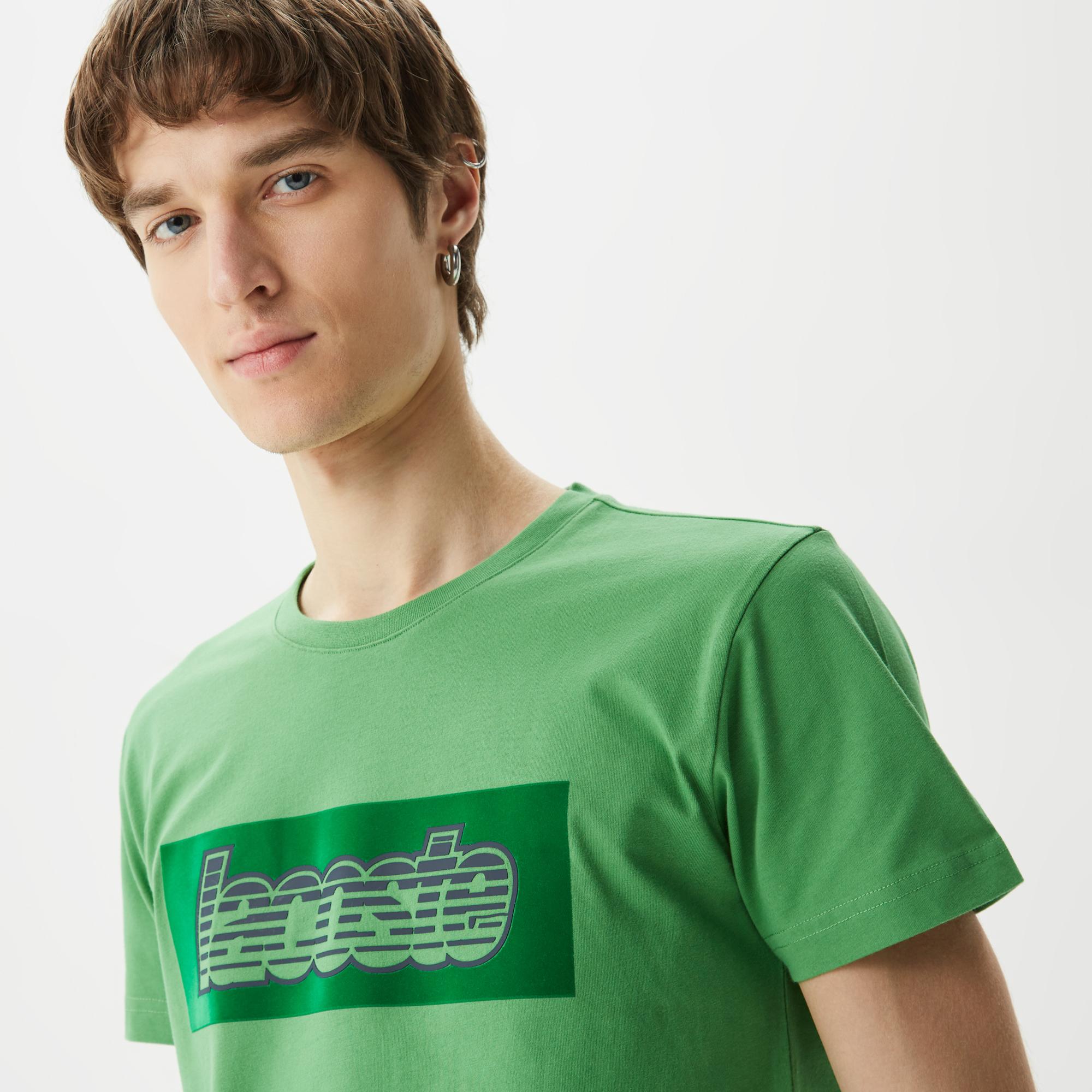 Erkek Regular Fit Bisiklet Yaka Baskılı Yeşil T-Shirt