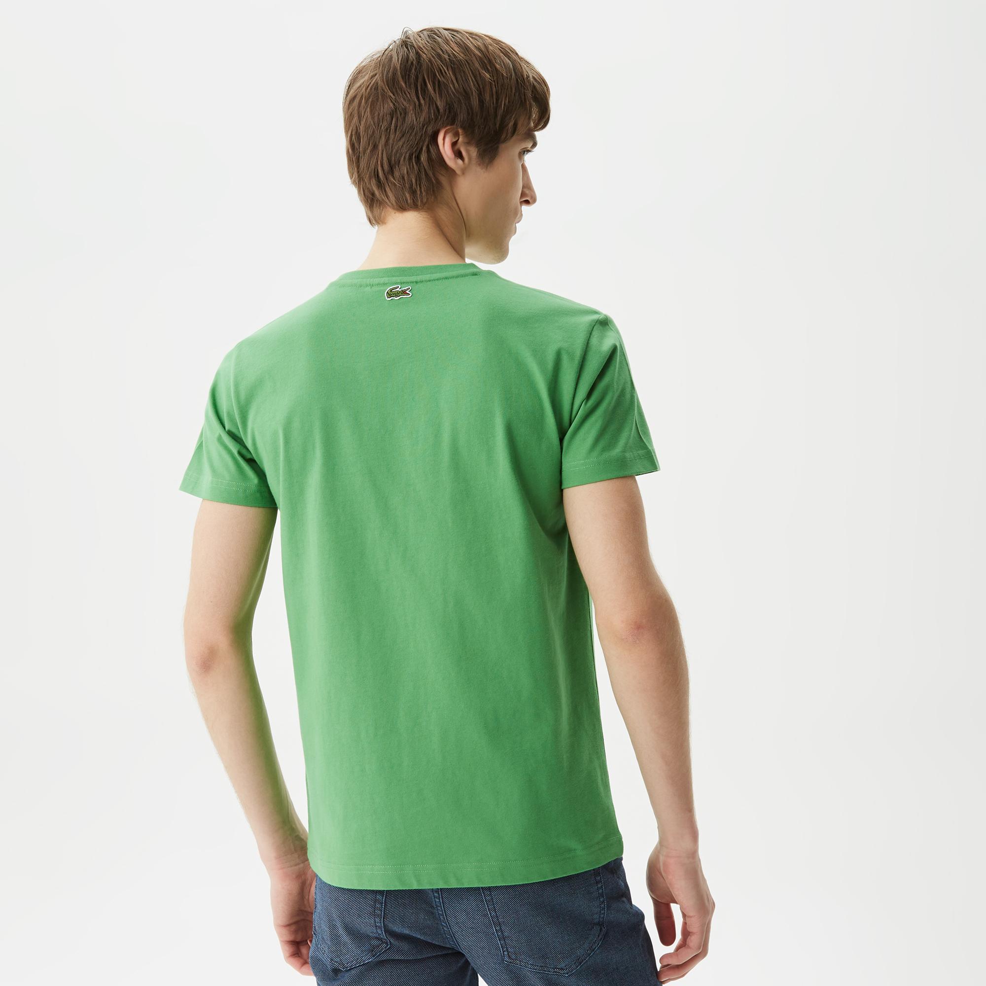 Erkek Regular Fit Bisiklet Yaka Baskılı Yeşil T-Shirt