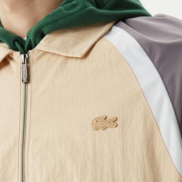  Erkek Gömlek Yaka Renk Bloklu Kahverengi Mont