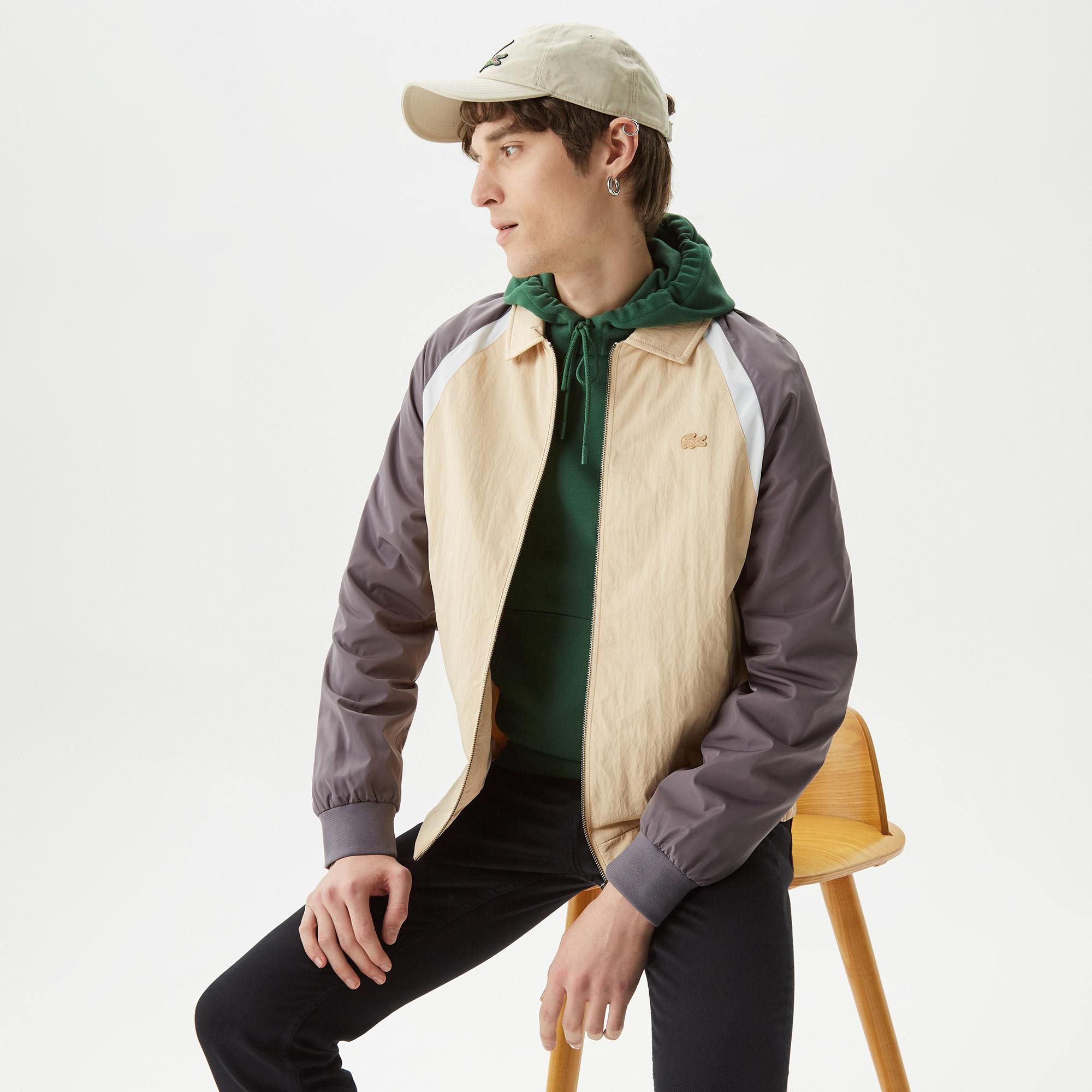 Erkek Gömlek Yaka Renk Bloklu Kahverengi Mont