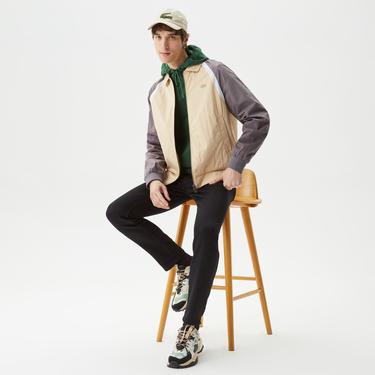  Erkek Gömlek Yaka Renk Bloklu Kahverengi Mont