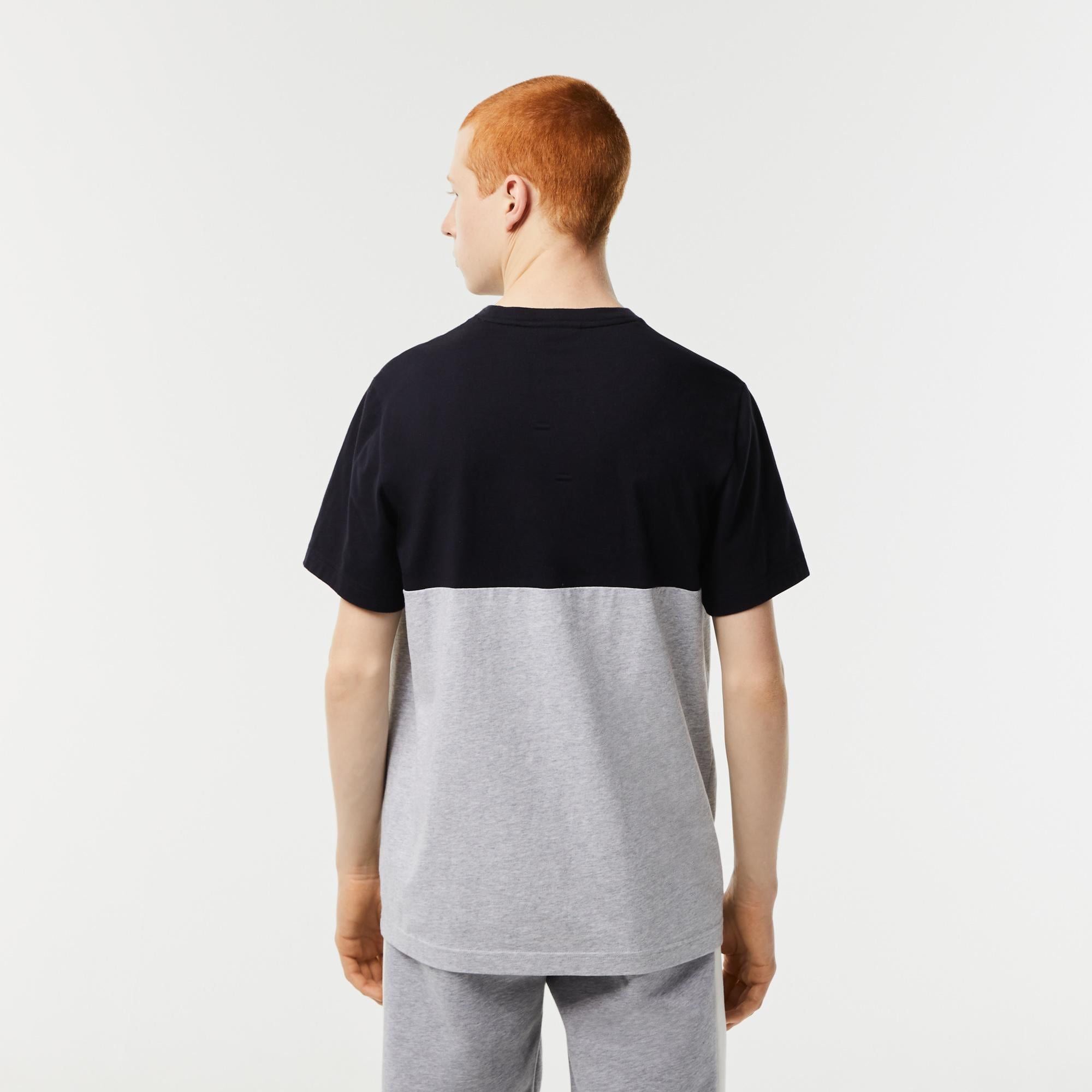 Erkek Regular Fit Bisiklet Yaka Renk Bloklu Siyah T-Shirt