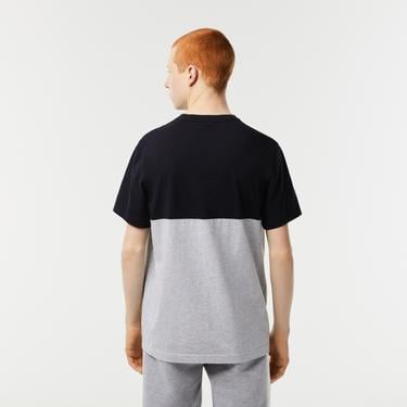  Erkek Regular Fit Bisiklet Yaka Renk Bloklu Siyah T-Shirt