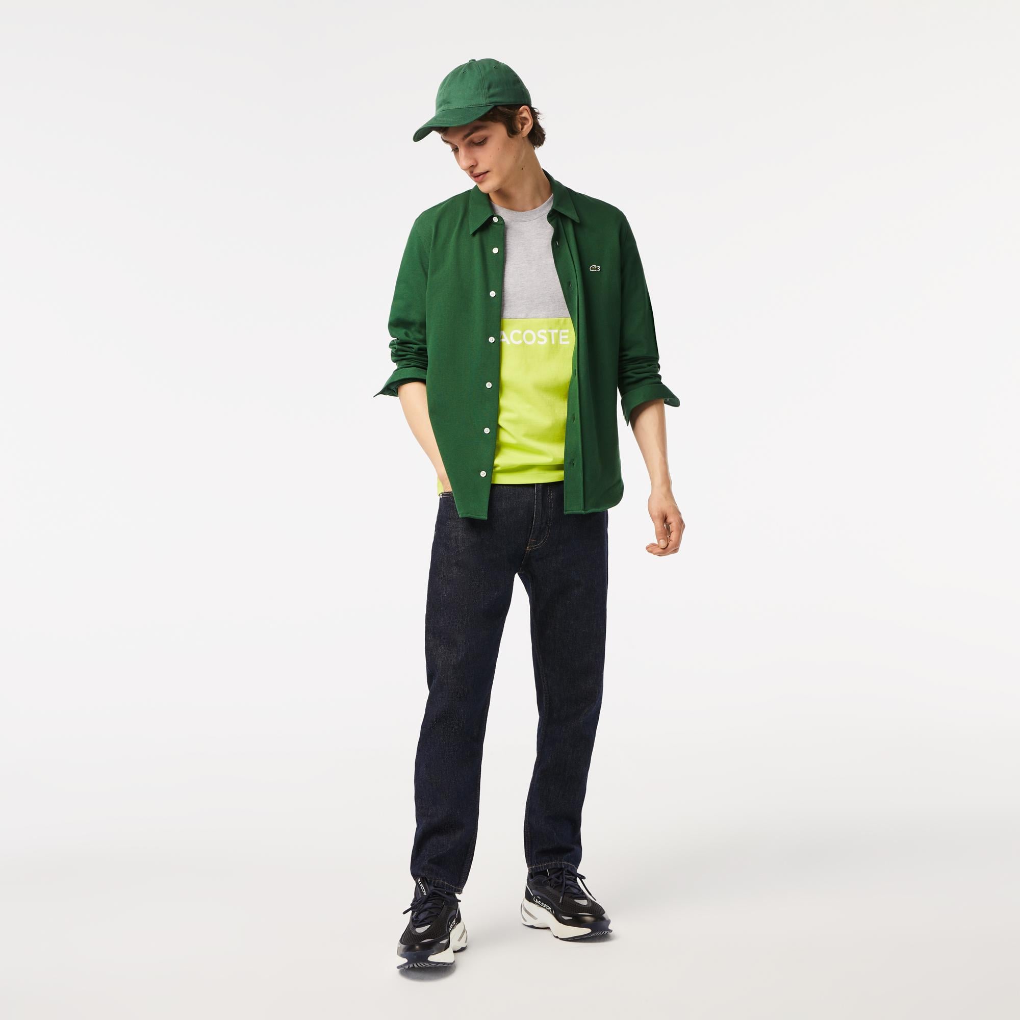 Erkek Regular Fit Bisiklet Yaka Renk Bloklu Sarı T-Shirt