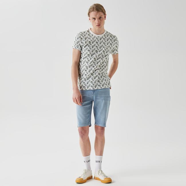  Erkek Slim Fit Bisiklet Yaka Desenli Beyaz T-Shirt