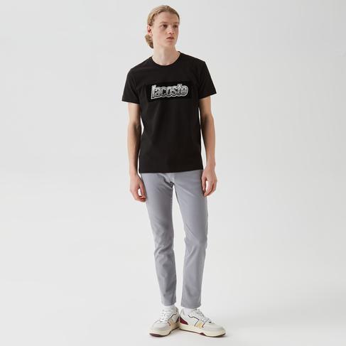  Erkek Regular Fit Bisiklet Yaka Baskılı Siyah T-Shirt