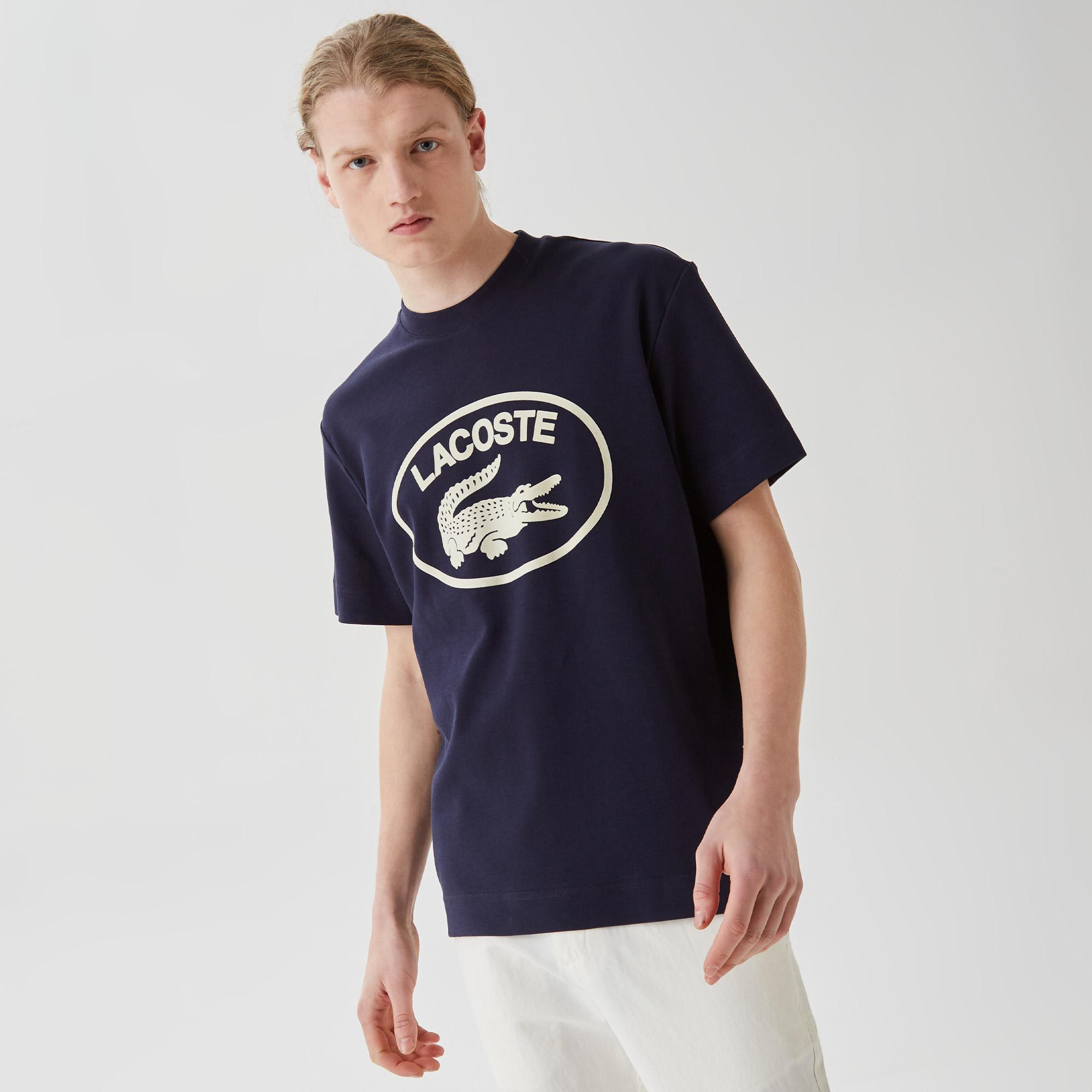 Lacoste Erkek Relaxed Fit Bisiklet Yaka Baskılı Lacivert T-Shirt