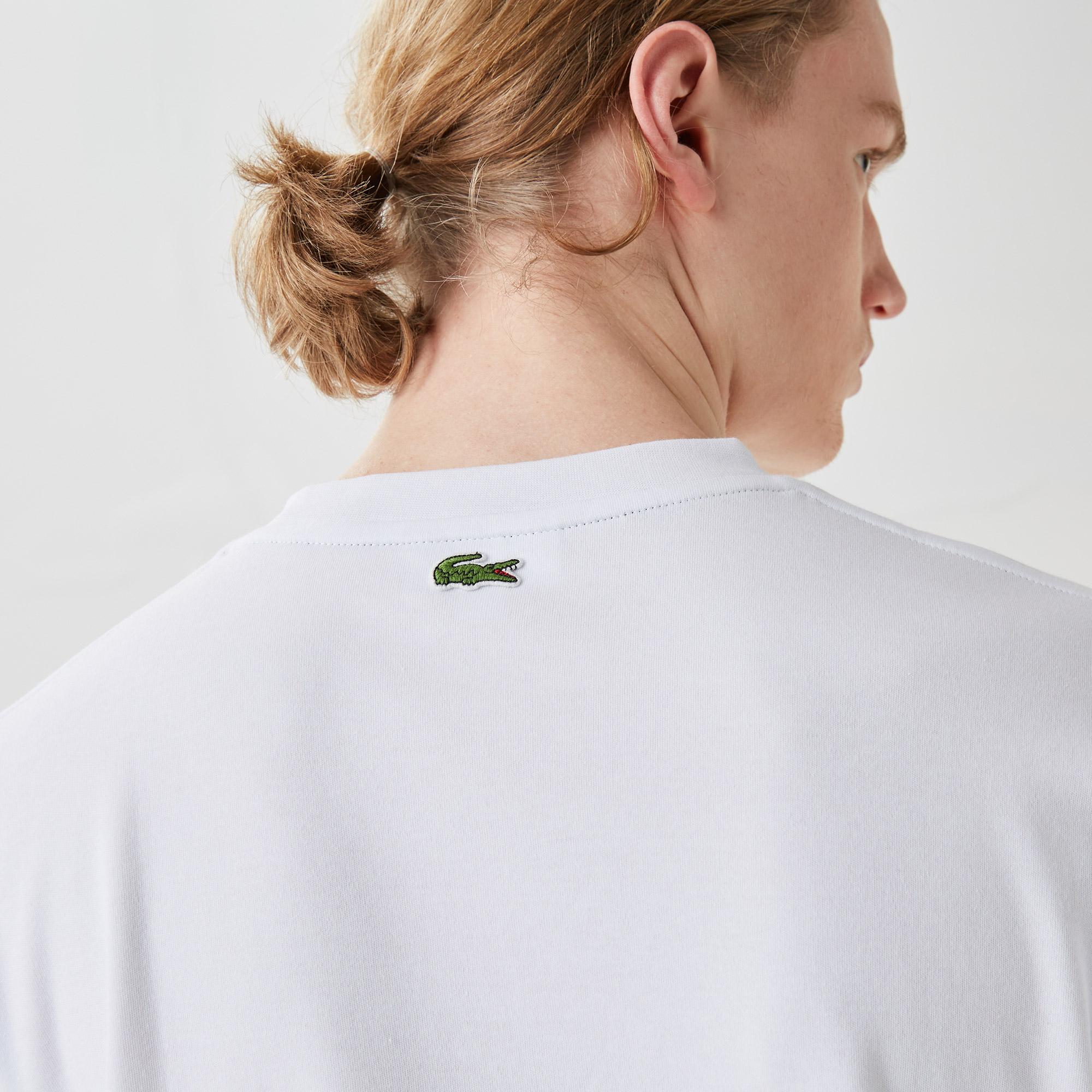 Lacoste Erkek Relaxed Fit Bisiklet Yaka Baskılı Beyaz T-Shirt