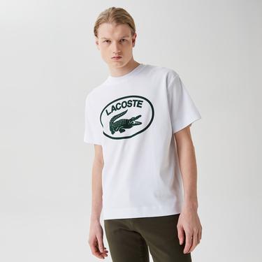  Lacoste Erkek Relaxed Fit Bisiklet Yaka Baskılı Beyaz T-Shirt