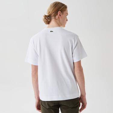  Lacoste Erkek Relaxed Fit Bisiklet Yaka Baskılı Beyaz T-Shirt