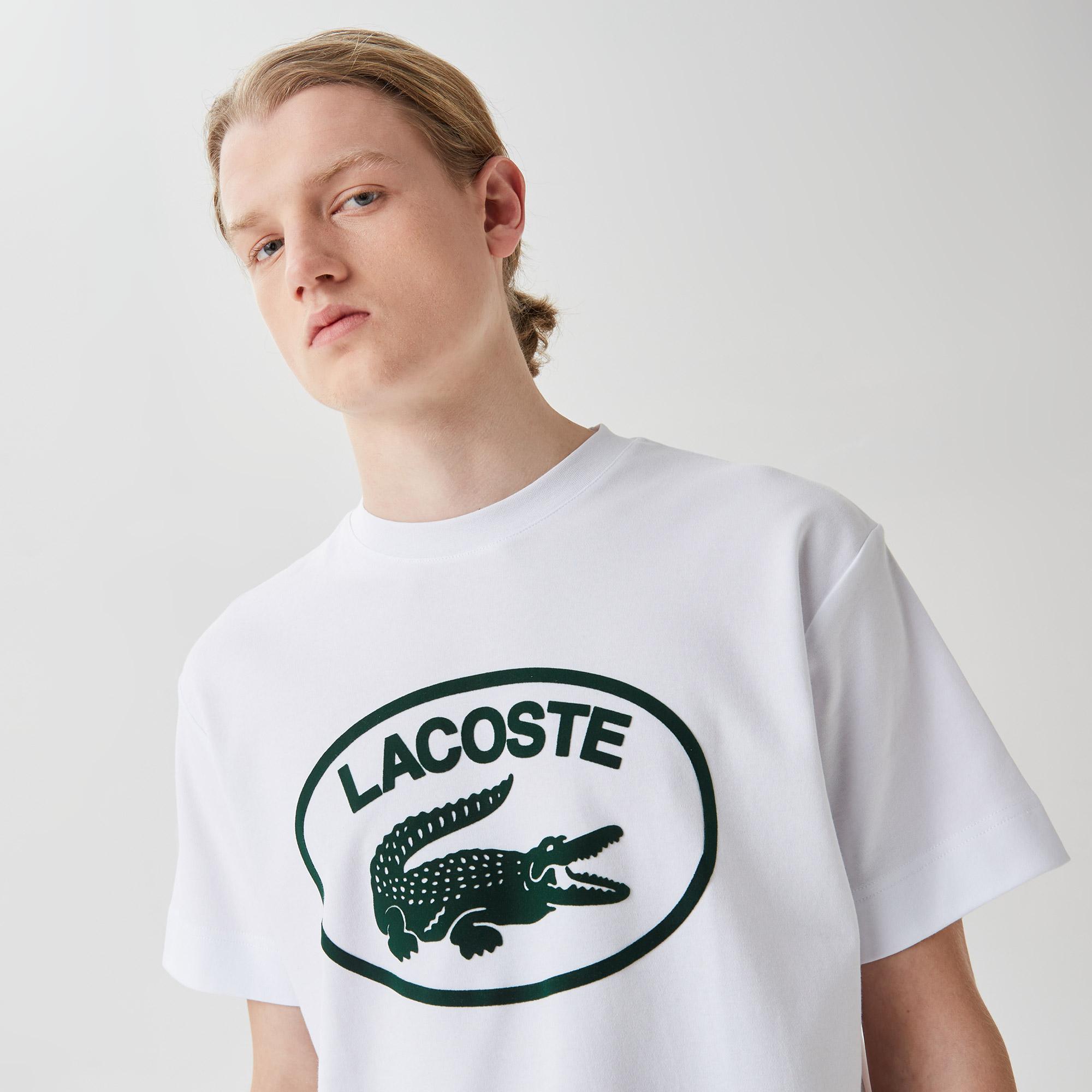 Lacoste Erkek Relaxed Fit Bisiklet Yaka Baskılı Beyaz T-Shirt
