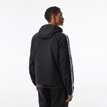  Erkek Dik Yaka Baskılı Siyah Mont