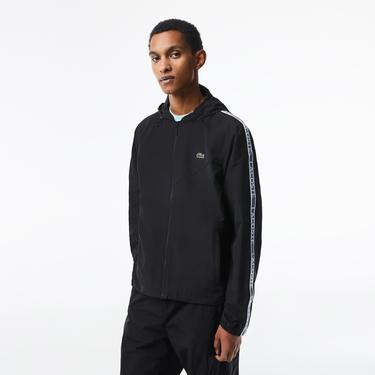  Erkek Dik Yaka Baskılı Siyah Mont