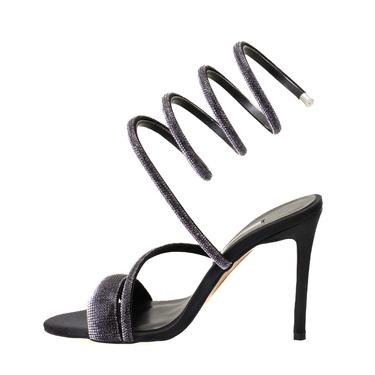  Kadın Siyah Parlak Taş Detaylı Abiye Topuklu Ayakkabı
