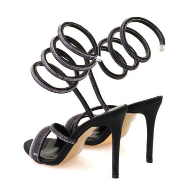  Kadın Siyah Parlak Taş Detaylı Abiye Topuklu Ayakkabı