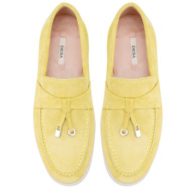 Kadın Sarı Süet Deri Loafer