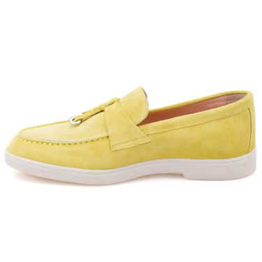  Kadın Sarı Süet Deri Loafer