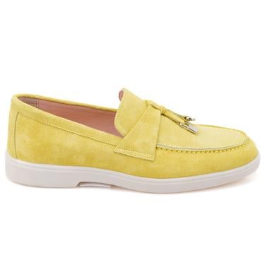  Kadın Sarı Süet Deri Loafer