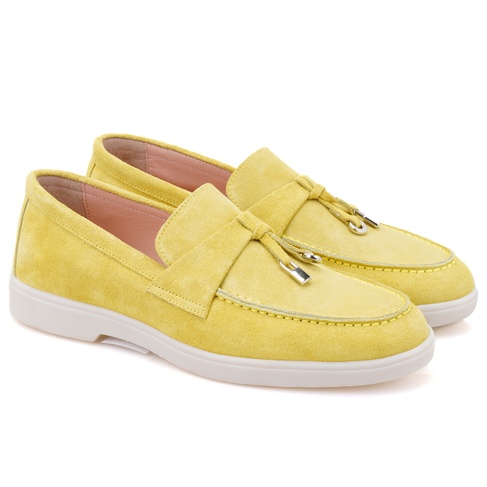  Kadın Sarı Süet Deri Loafer