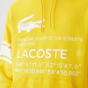  Erkek Kapüşonlu Baskılı Sarı Sweatshirt