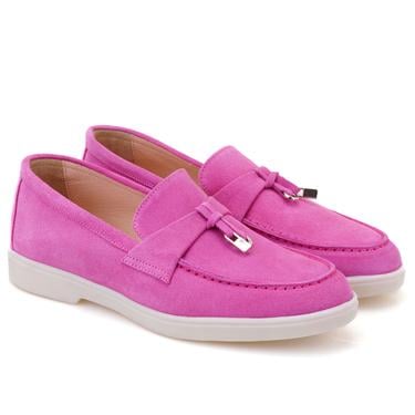  Kadın Pembe Süet Deri Loafer
