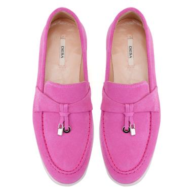  Kadın Pembe Süet Deri Loafer