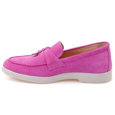  Kadın Pembe Süet Deri Loafer