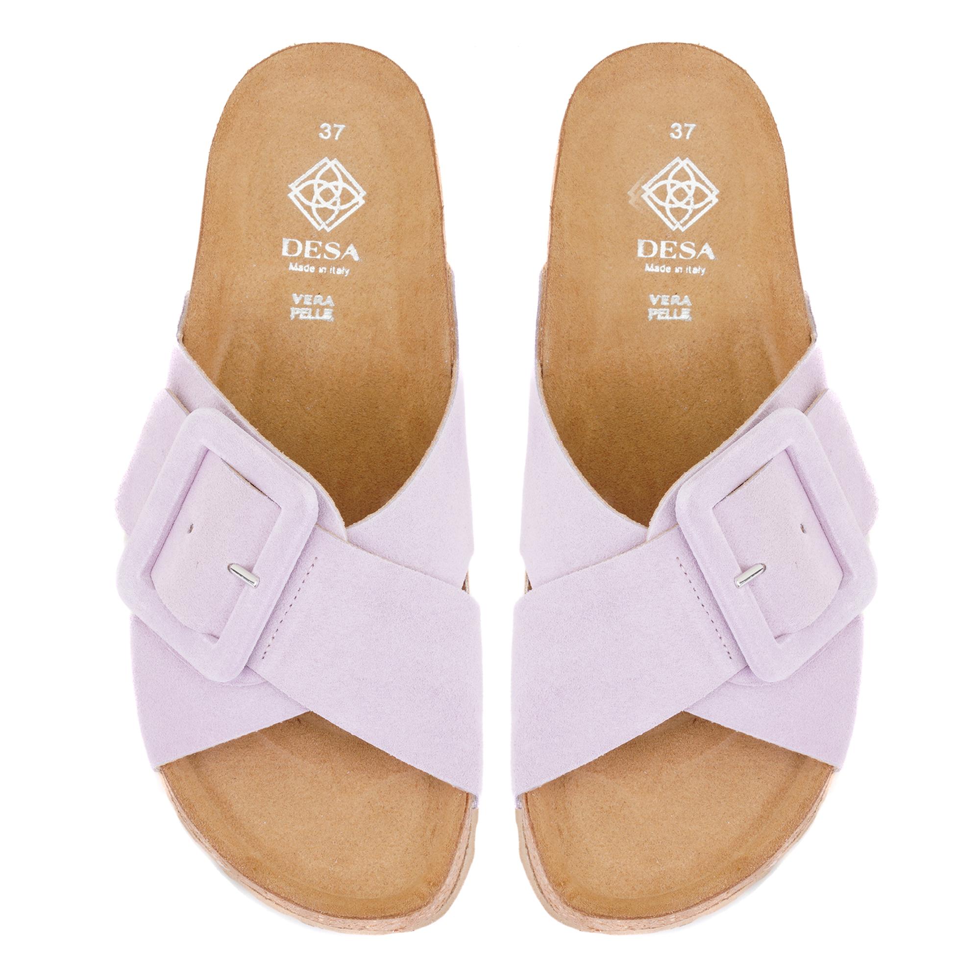 Kadın Mor Ayarlanabilir Süet Deri Terlik