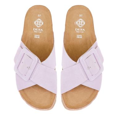  Kadın Mor Ayarlanabilir Süet Deri Terlik