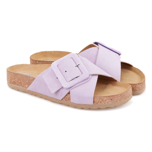  Kadın Mor Ayarlanabilir Süet Deri Terlik