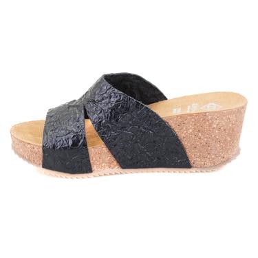  Kadın Siyah Dolgu Topuklu Deri Terlik