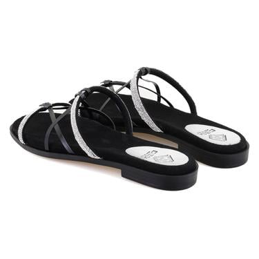  Kadın Siyah Parlak Taşlı Terlik