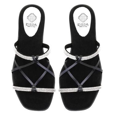  Kadın Siyah Parlak Taşlı Terlik