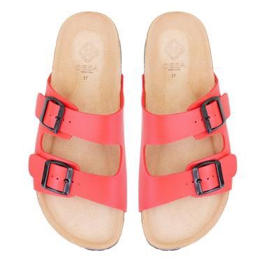  Kadın Kırmızı Ayarlanabilir Tokalı Terlik