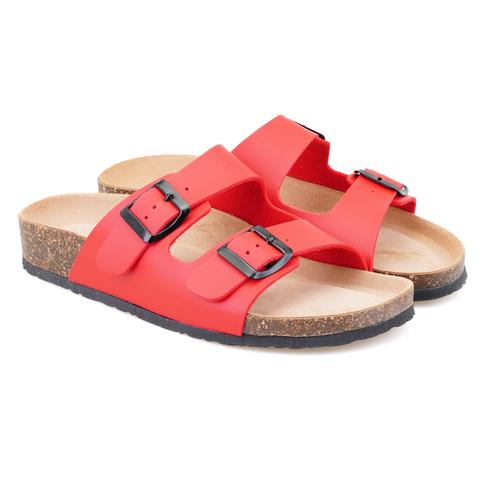  Kadın Kırmızı Ayarlanabilir Tokalı Terlik