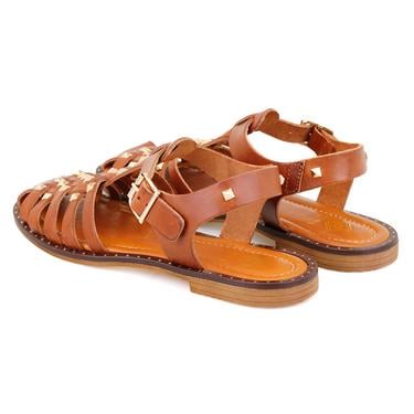  Firida Taba Kadın Ayarlanabilir Tokalı Deri Sandalet