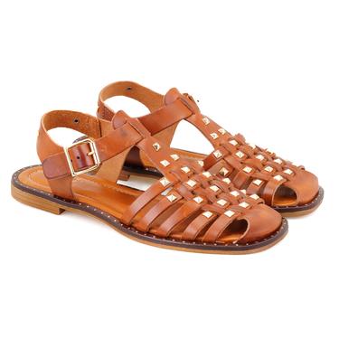  Firida Taba Kadın Ayarlanabilir Tokalı Deri Sandalet