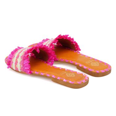  Kadın Pembe Hasır Örgülü Terlik