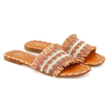  Kadın Kahve Hasır Örgülü Terlik