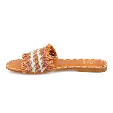  Kadın Kahve Hasır Örgülü Terlik