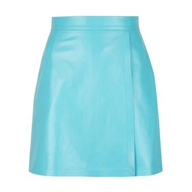  Tiberia Kadın Turkuaz Mini Deri Etek