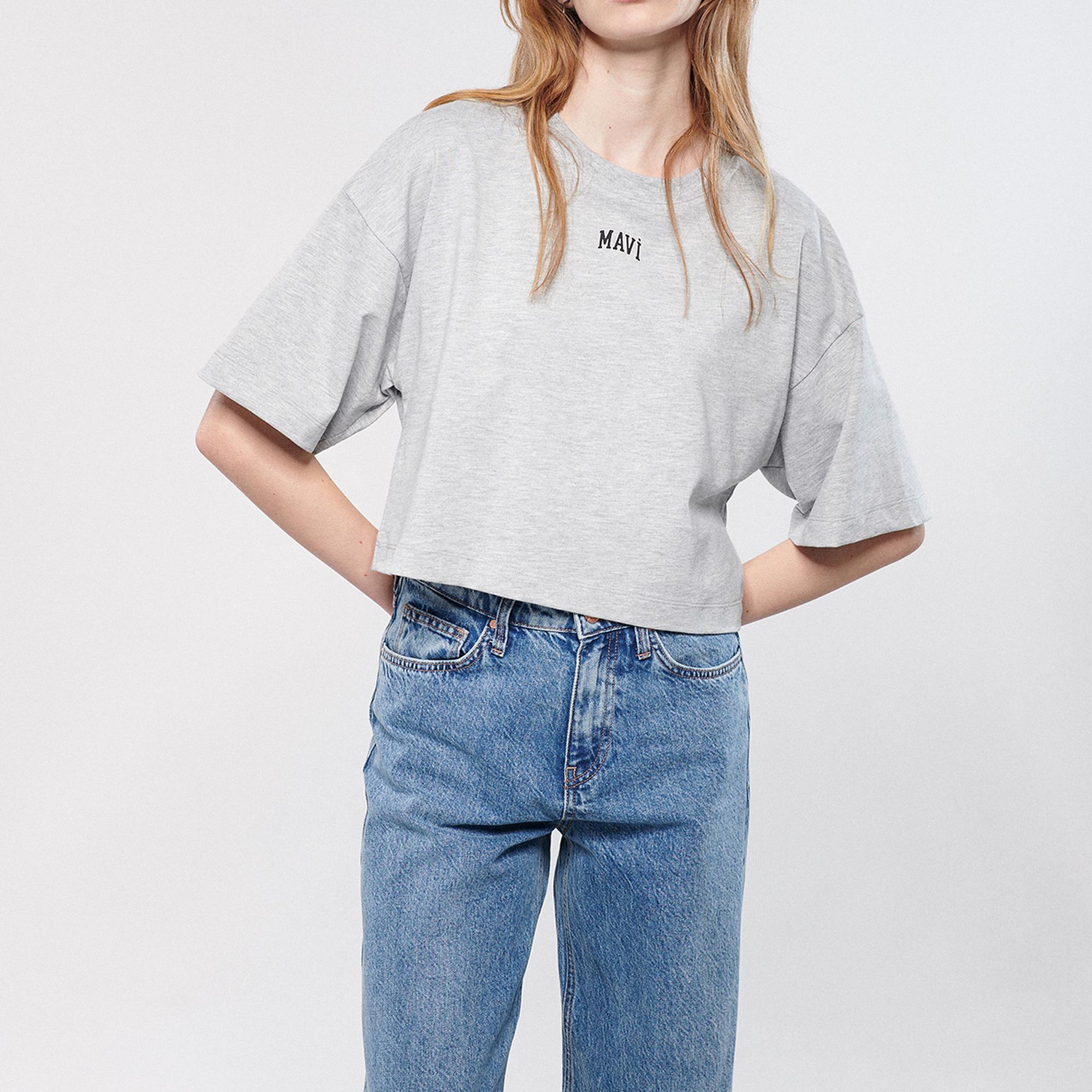 Mavi Mavi Logo Baskılı Gri Tişört Crop / Kısa Kesim 1611585-82816