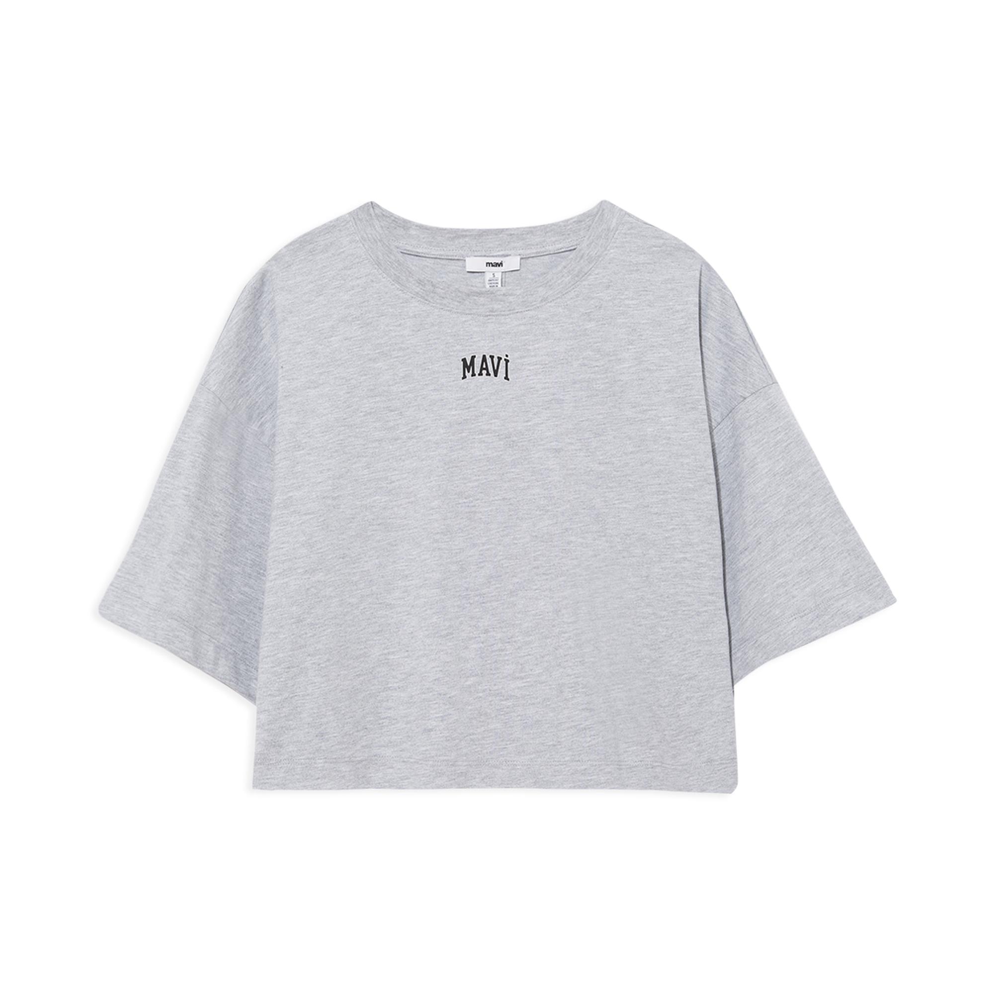 Mavi Mavi Logo Baskılı Gri Tişört Crop / Kısa Kesim 1611585-82816