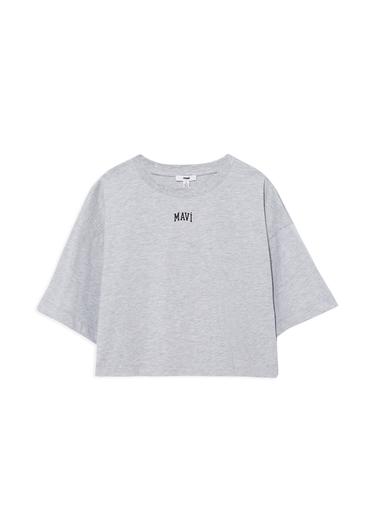  Mavi Mavi Logo Baskılı Gri Tişört Crop / Kısa Kesim 1611585-82816
