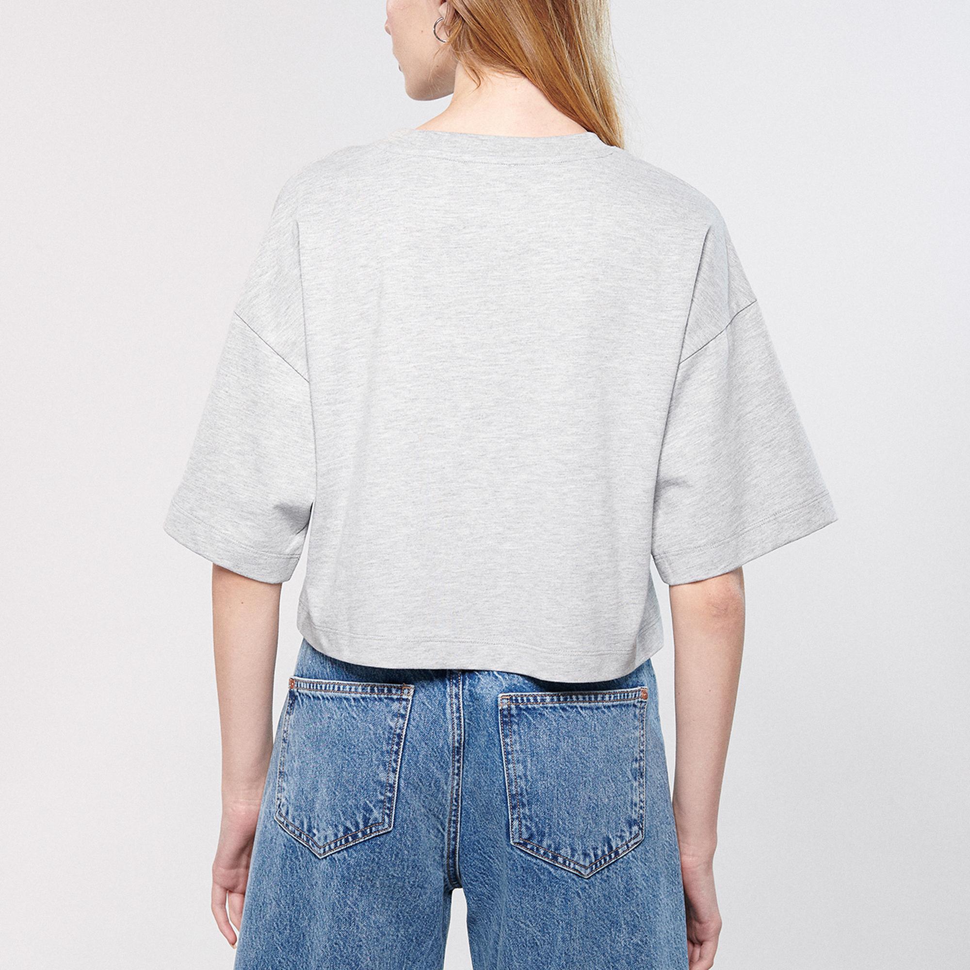 Mavi Mavi Logo Baskılı Gri Tişört Crop / Kısa Kesim 1611585-82816