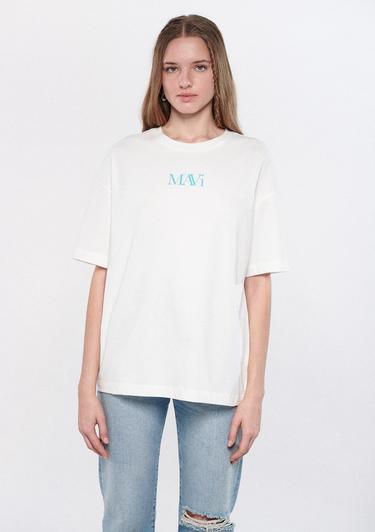  Mavi Mavi Logo Baskılı Beyaz Tişört Oversize / Geniş Kesim 1611593-70057