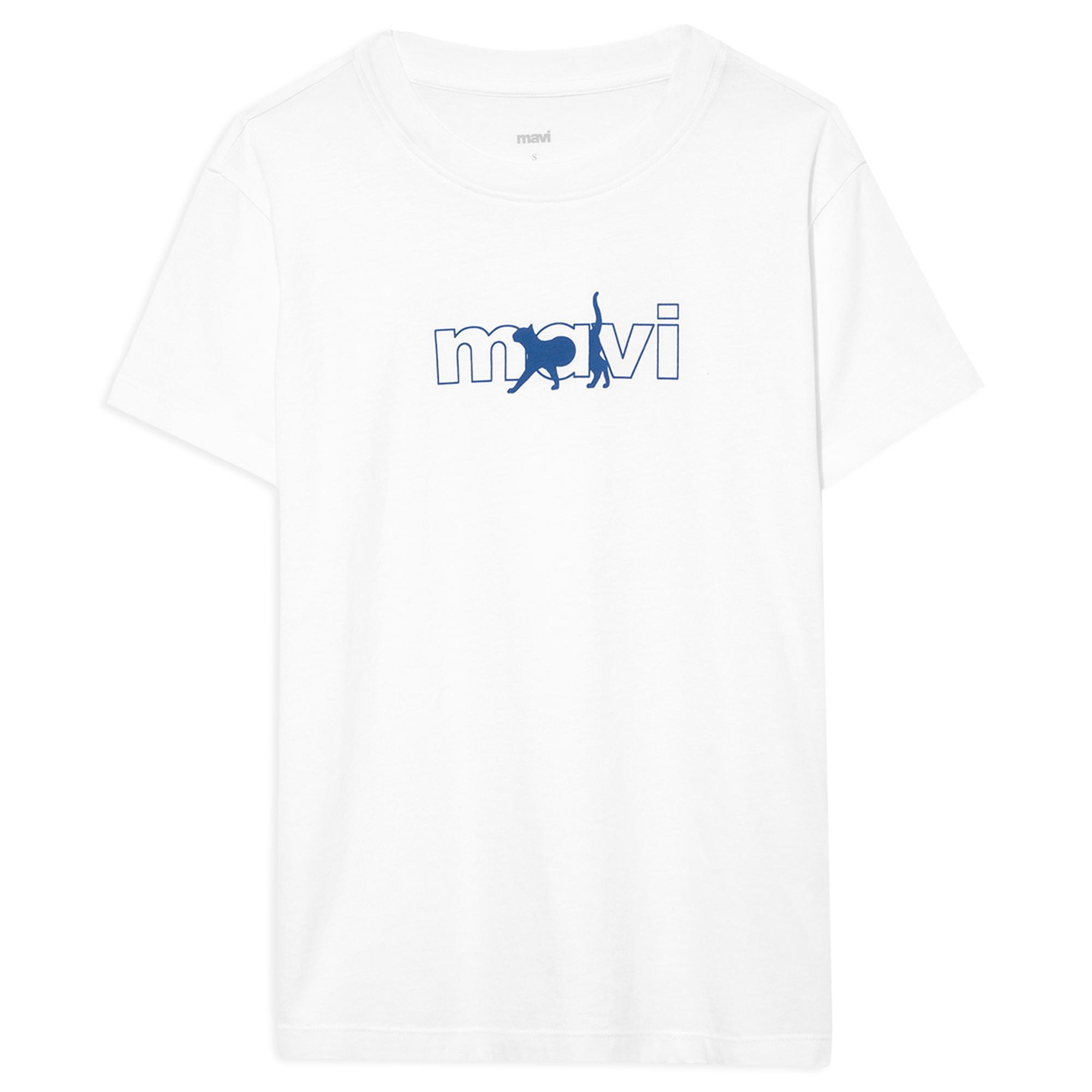 Mavi Mavi Kedi Logo Baskılı Beyaz Tişört Regular Fit / Normal Kesim 1611478-620