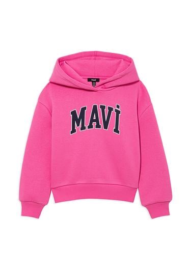  Mavi Mavi Logo Baskılı Kapüşonlu Pembe Sweatshirt 7610035-70982