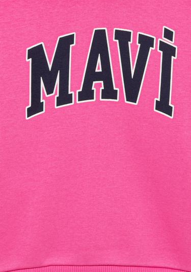  Mavi Mavi Logo Baskılı Kapüşonlu Pembe Sweatshirt 7610035-70982